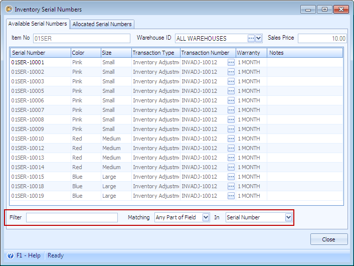 Inventory Find Serial Number On Inventory Serial Numbers Form